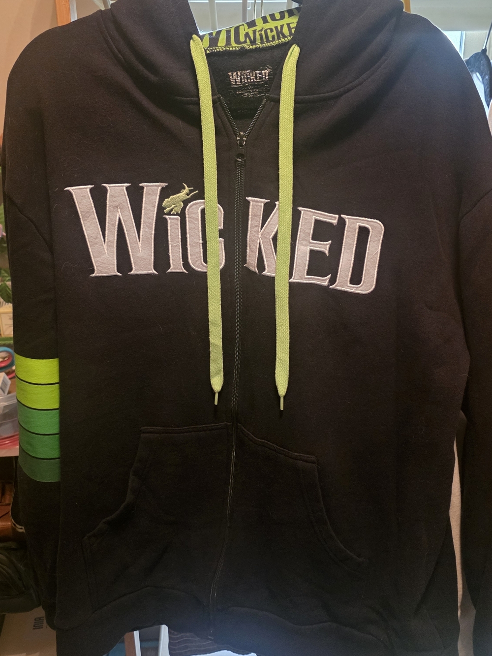 Wicked Logo Black Zip-Up Hoodie with Lime Accents.
